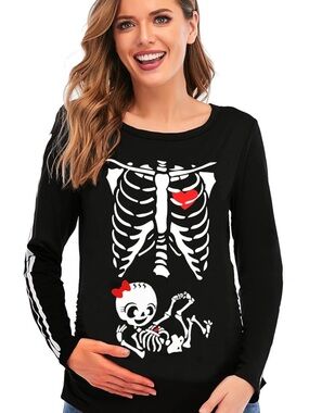 Black Maternity Skeleton Halloween Tee